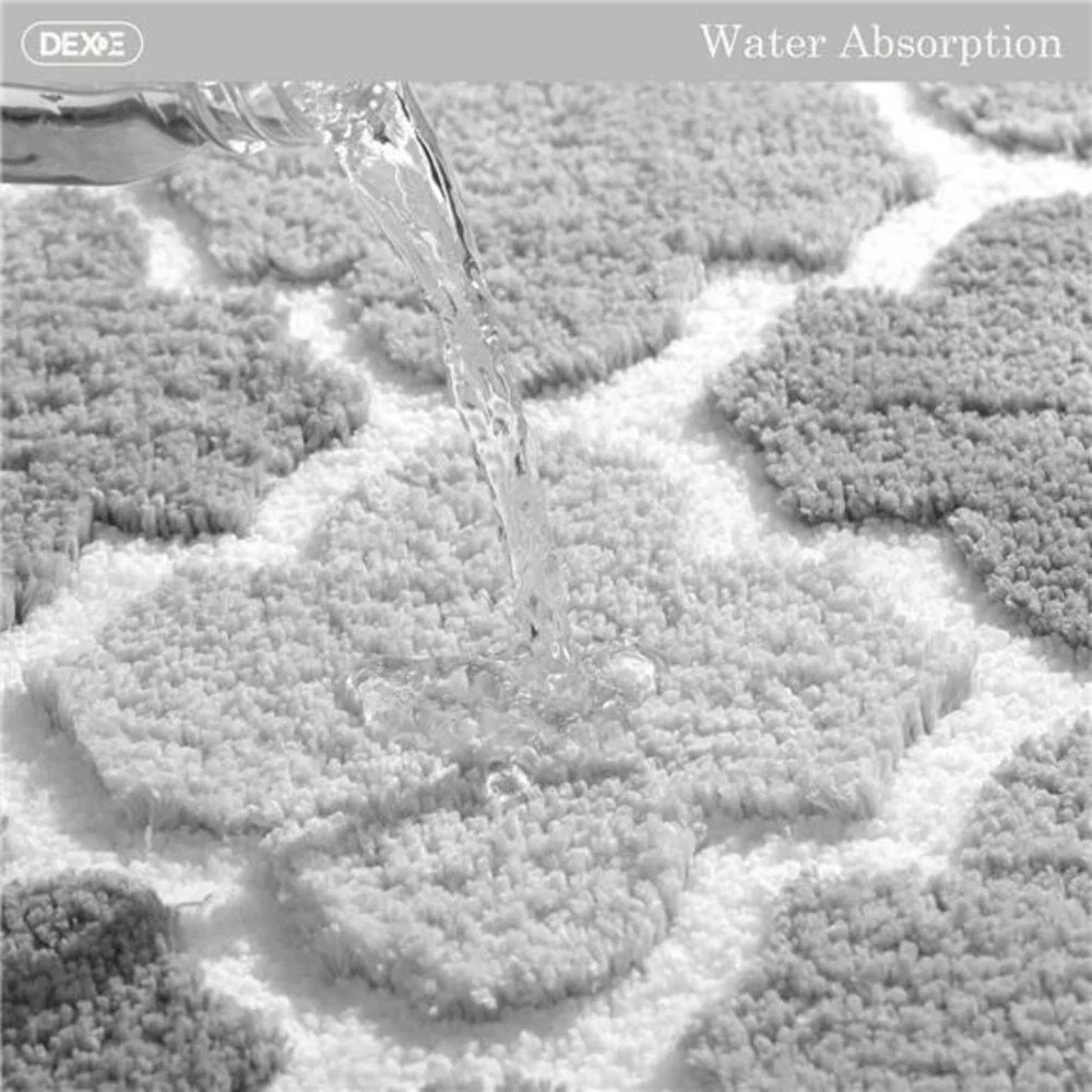 Gray Bathroom Rug Non Slip Checkered Bath Mat Plush Absorbent Shaggy Floor Carpe